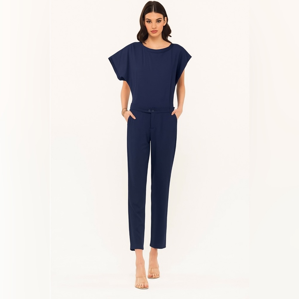 BGL Navy Blue Belted Jumpsuit Size EUR 40 (US 8) – Elegant Minimalist One-Piece